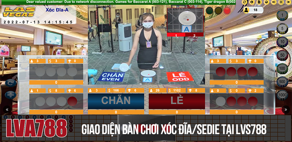 Giao diện bàn chơi Xóc đĩa/Sedie tại Lvs788